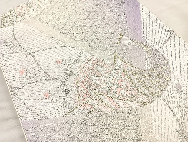 平和屋着物◎六通柄袋帯 唐織 孔雀 金銀糸 正絹 逸品 BAAK6169cm