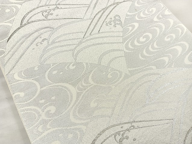 平和屋着物◎六通柄袋帯 立波青海波 銀糸 正絹 逸品 BAAK6170cm