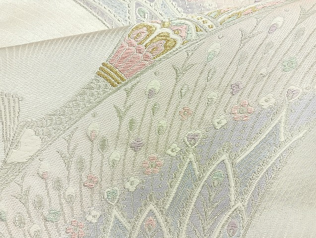 平和屋着物◎六通柄袋帯 唐織 孔雀 金銀糸 正絹 逸品 BAAK6179cm