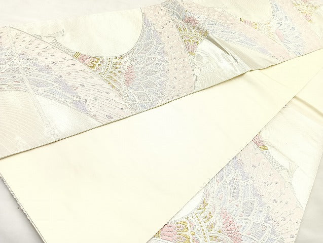 平和屋着物◎六通柄袋帯 唐織 孔雀 金銀糸 正絹 逸品 BAAK6179cm