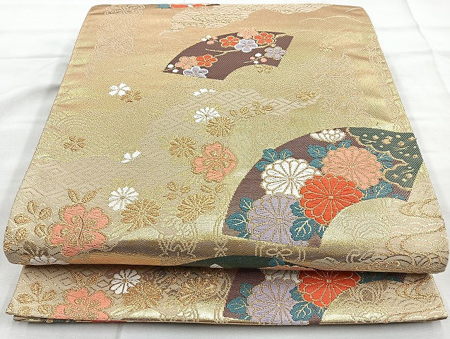 平和屋着物◎六通柄袋帯 唐織 道長地紙文 金糸 正絹 逸品 BAAK8606cm