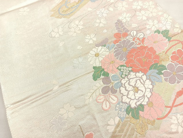 平和屋着物◎六通柄袋帯 唐織 御所花茂紋 金銀糸 正絹 逸品 BAAK8789cm