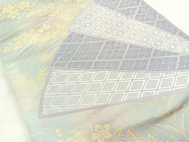 平和屋着物◎六通柄袋帯 唐織 檜扇吉祥秋草文 金糸 正絹 逸品 BAAK8796cm