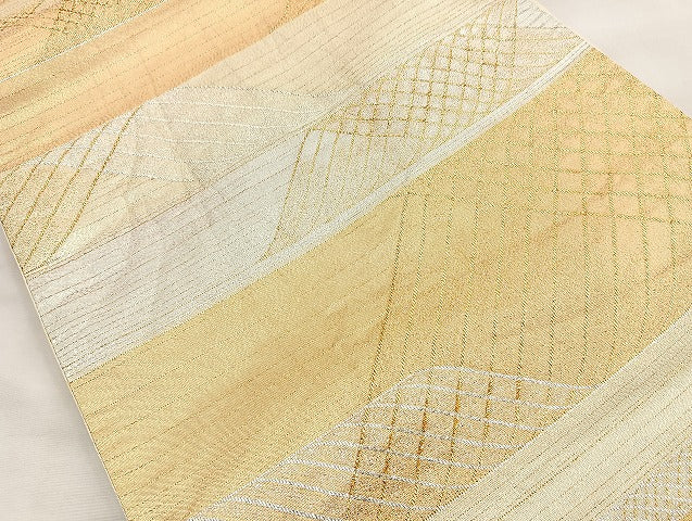 平和屋着物◎六通柄袋帯 横段文 金銀糸 正絹 逸品 BAAL0116cm