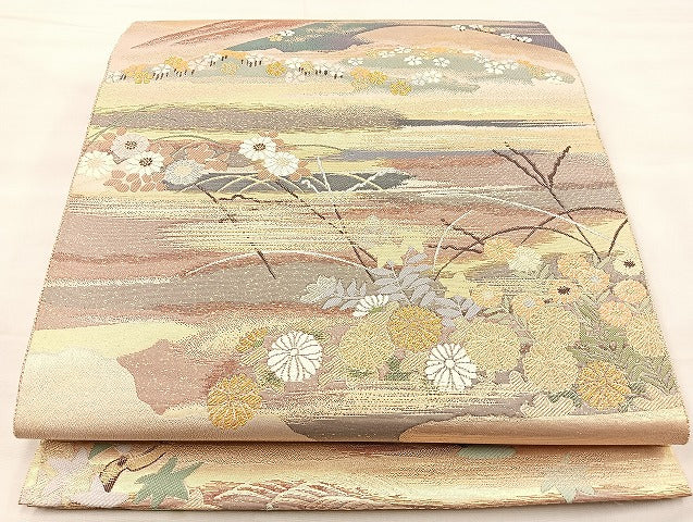 平和屋着物◎六通柄袋帯 乾山吉野山図 九百錦 金糸 正絹 逸品 BAAL0906if