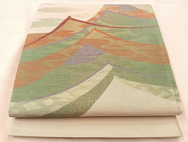 平和屋着物◎太鼓柄袋帯 遠山文様 金糸 正絹 逸品 BAAL3159if