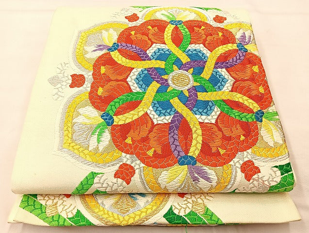 平和屋着物◎六通柄袋帯 唐織 青海綾紐華紋 金銀糸 正絹 逸品 BAAL4142if