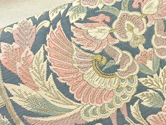 平和屋着物◎太鼓柄袋帯 唐織 鳳凰花絵皿 金銀糸 正絹 逸品 BAAL4159if