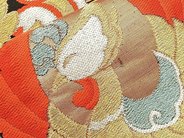 平和屋着物◎六通柄袋帯 唐織 鳳凰唐草文様 黒地 金銀糸 正絹 逸品 BAAL4158if
