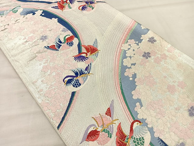 平和屋着物◎六通柄袋帯 唐織 薫風鴛鴦 金銀糸 正絹 逸品 BAAL4185if