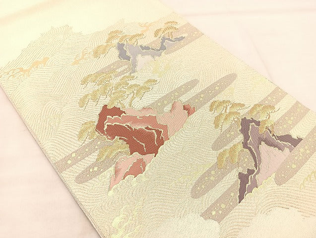 平和屋着物◎太鼓柄袋帯 ヱ霞浜松文 金銀糸 正絹 逸品 BAAL4178if