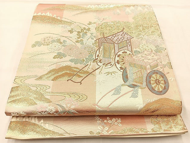 平和屋着物◎六通柄袋帯 更級錦 金糸 正絹 逸品 BAAL4180if