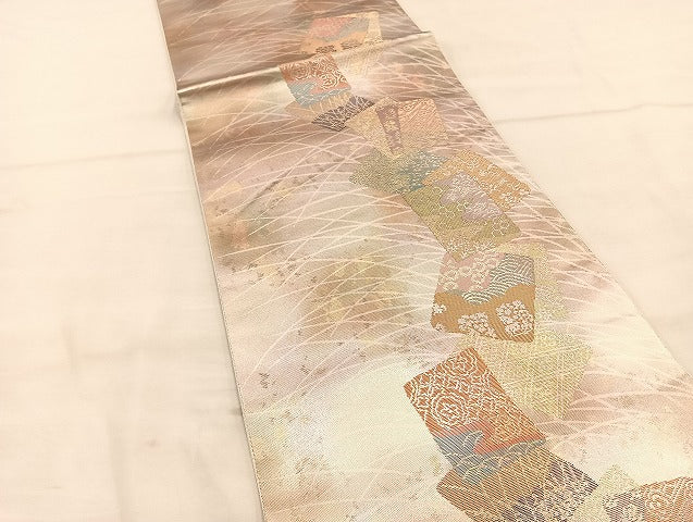 平和屋着物◎六通太鼓柄袋帯 色紙集 金糸 正絹 逸品 BAAL7171di