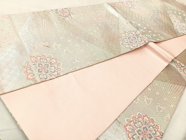 平和屋着物◎六通柄袋帯 唐織 正倉院花文 三松 金糸 正絹 逸品 BAAL1007cm