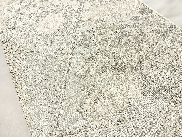 平和屋着物◎六通柄袋帯 唐織 裂取華鳥文 正絹 逸品 BAAL1034cm