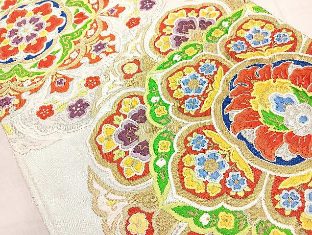 平和屋着物◎六通柄袋帯 唐織 正倉院花文 金銀糸 正絹 逸品 BAAL1053cm