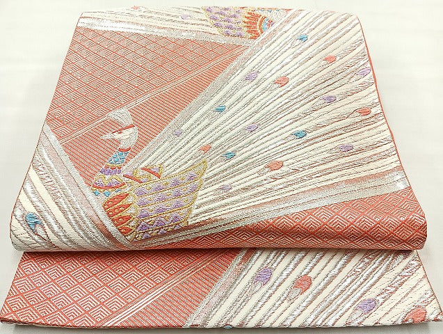 平和屋着物◎六通柄袋帯 唐織 孔雀 金銀糸 正絹 逸品 BAAL3310cm