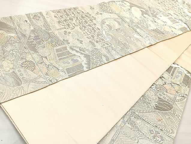 平和屋着物◎六通柄袋帯 唐織 千代乃文 プラチナ箔 正絹 逸品 BAAL3328cm