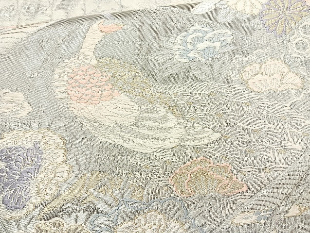 平和屋着物◎六通柄袋帯 唐織 千代乃文 プラチナ箔 正絹 逸品 BAAL3328cm