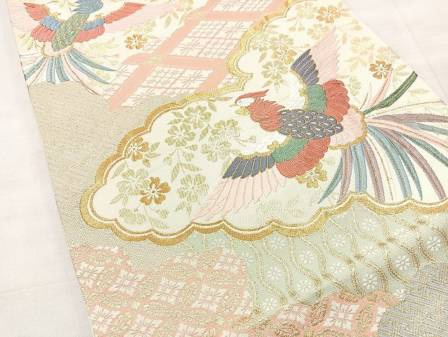 平和屋着物◎六通柄袋帯 唐織 鳳凰花文 金糸 正絹 逸品 BAAL3379cm