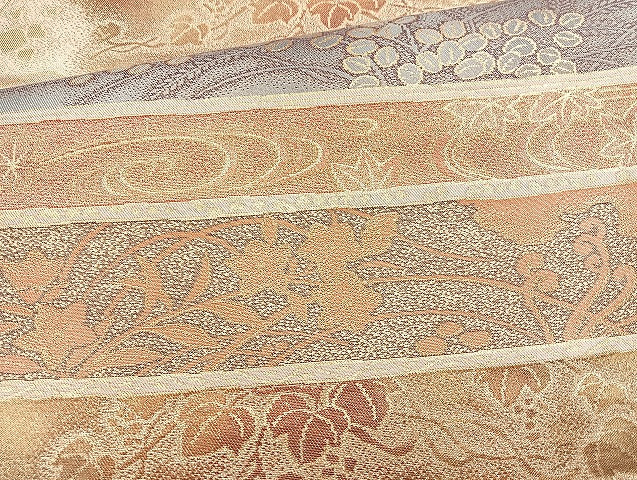 平和屋着物◎六通柄袋帯 横段花文 金糸 正絹 逸品 BAAL4341cm