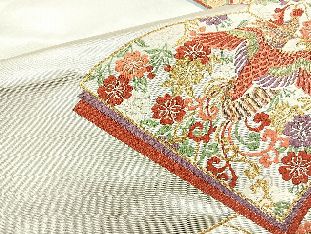 平和屋着物◎太鼓柄袋帯 唐織 四季花鳥本散し 金糸 引箔 正絹 逸品 BAAL4325cm