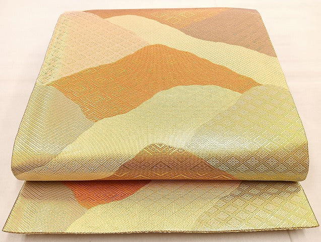 平和屋着物◎佐賀錦 六通柄袋帯 菱文 金糸 正絹 逸品 未仕立て BAAL4355cm