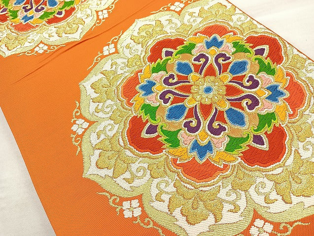 平和屋着物◎六通柄袋帯 唐織 正倉院花文 金糸 正絹 逸品 BAAL4378cm