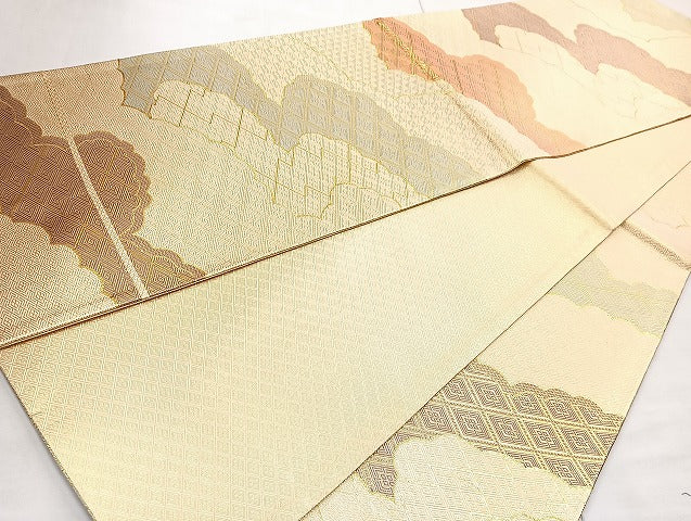 平和屋着物◎佐賀錦 六通柄袋帯 雲重ね文 金糸 正絹 逸品 BAAL6838cm