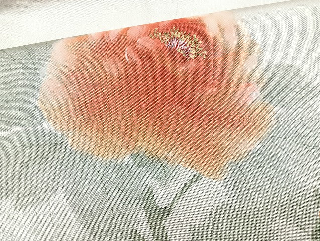 平和屋着物◎太鼓柄袋帯 作家物 草花文 金彩 正絹 逸品 BAAL6852cm