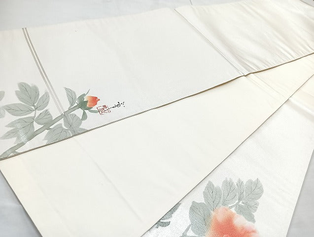 平和屋着物◎太鼓柄袋帯 作家物 草花文 金彩 正絹 逸品 BAAL6852cm