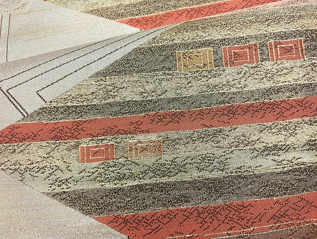 平和屋着物◎六通柄袋帯 幾何学文様 金糸 引箔 正絹 逸品 BAAL6887cm