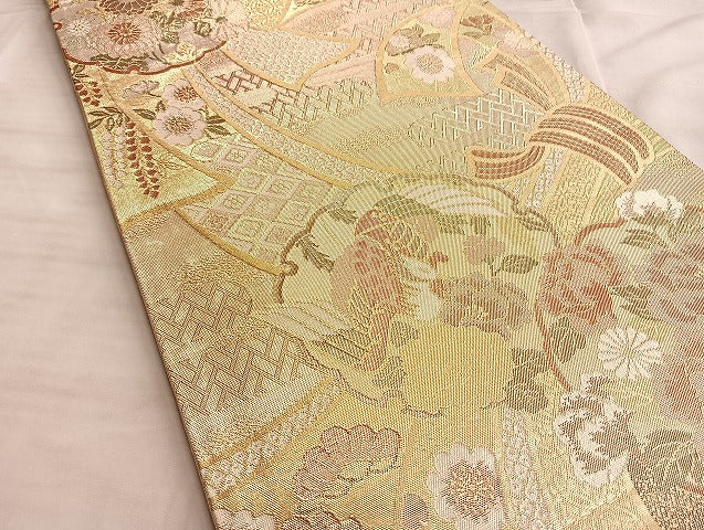 平和屋着物●佐賀錦 六通柄袋帯 鳳凰束ね熨斗有職文 金糸 正絹 逸品 BAAL0667du