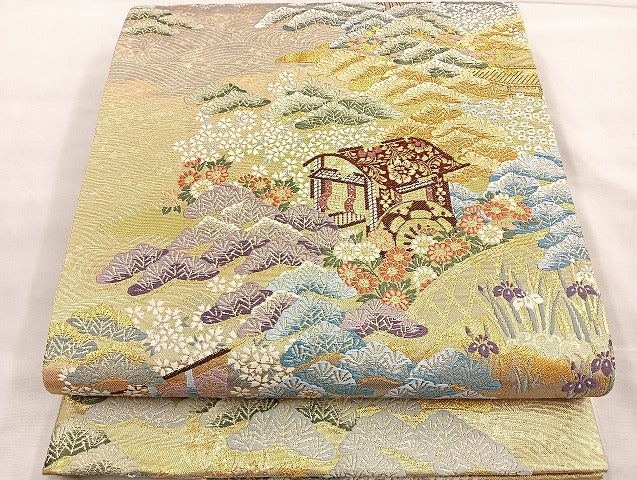 平和屋着物●六通柄袋帯 唐織 優彩華集 金糸 正絹 逸品 BAAL6181ea