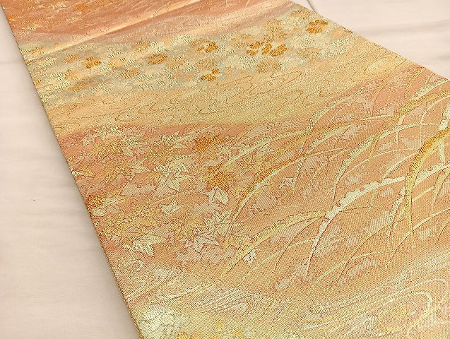 平和屋着物●六通柄袋帯 道長露芝文 金銀糸 正絹 逸品 BAAL9965ea