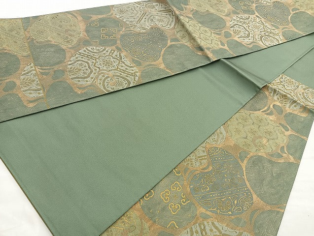 平和屋着物●六通柄袋帯 光琳草花文 金糸 正絹 逸品 BAAJ2446ab