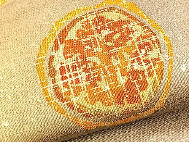 平和屋着物●太鼓柄袋帯 唐草丸文 引箔 正絹 逸品 BAAJ2465ab