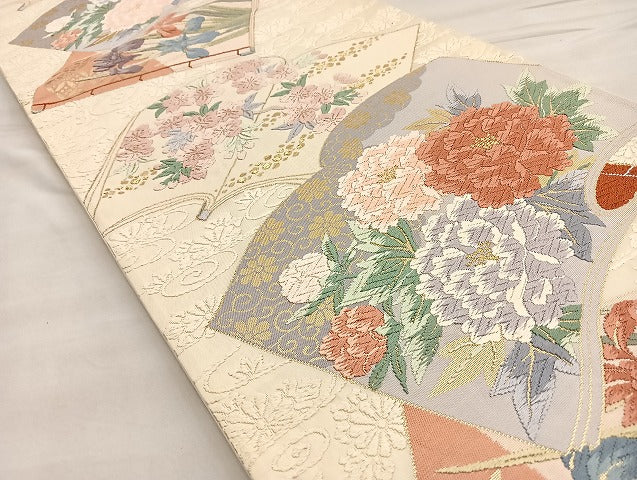平和屋着物●六通柄袋帯 唐織 菊水冊子花文 金糸 正絹 逸品 BAAJ2475ab