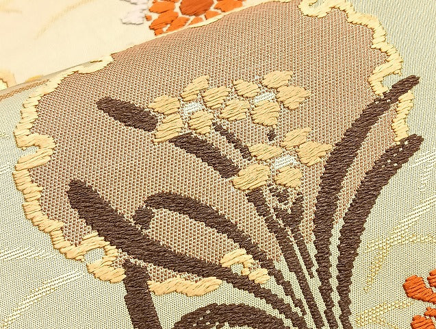 平和屋着物●六通柄袋帯 唐織 雪輪花文 金糸 正絹 逸品 BAAJ2488ab