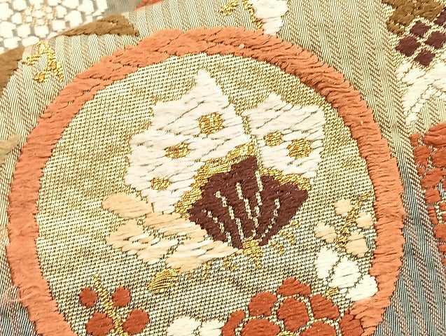 平和屋着物●六通柄袋帯 花蝶丸文 正絹 逸品 BAAM4215ab