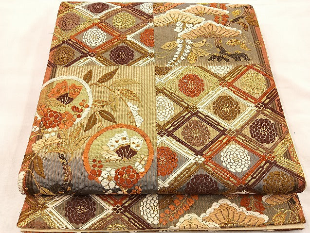 平和屋着物●六通柄袋帯 花蝶丸文 正絹 逸品 BAAM4215ab
