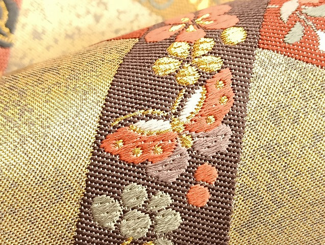 平和屋着物◎六通柄袋帯 唐織 能衣鬘帯文 金糸 引箔 正絹 逸品 BAAL2141du
