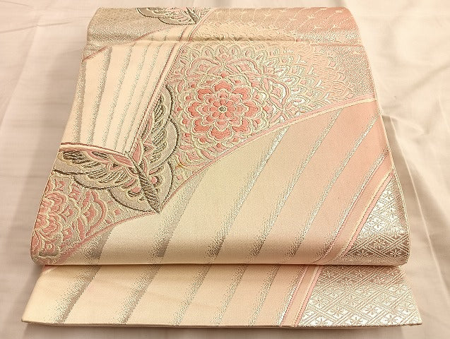 平和屋着物◎六通柄袋帯 舞蝶正倉院文 銀糸 正絹 逸品 BAAL2144du