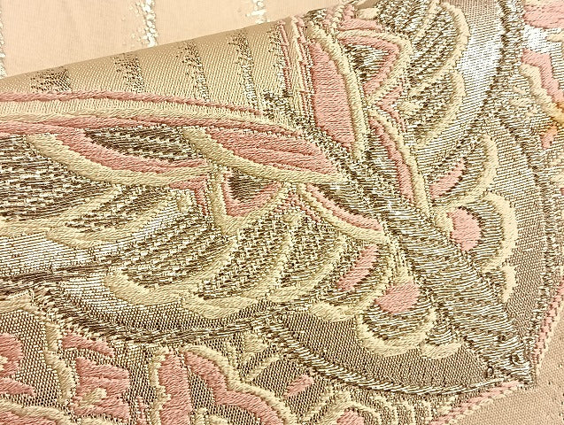 平和屋着物◎六通柄袋帯 舞蝶正倉院文 銀糸 正絹 逸品 BAAL2144du