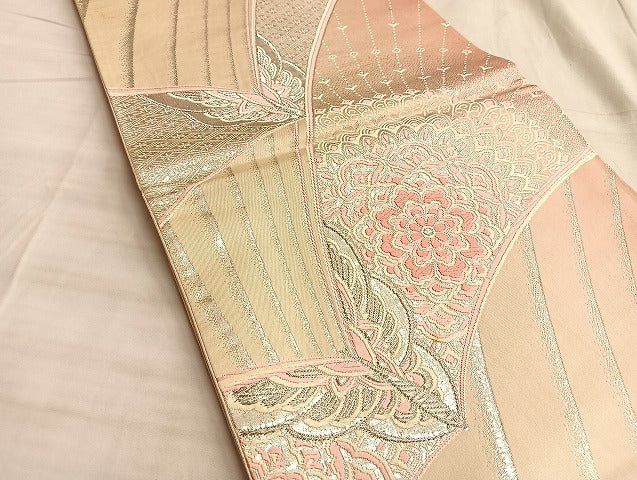 平和屋着物◎六通柄袋帯 舞蝶正倉院文 銀糸 正絹 逸品 BAAL2144du