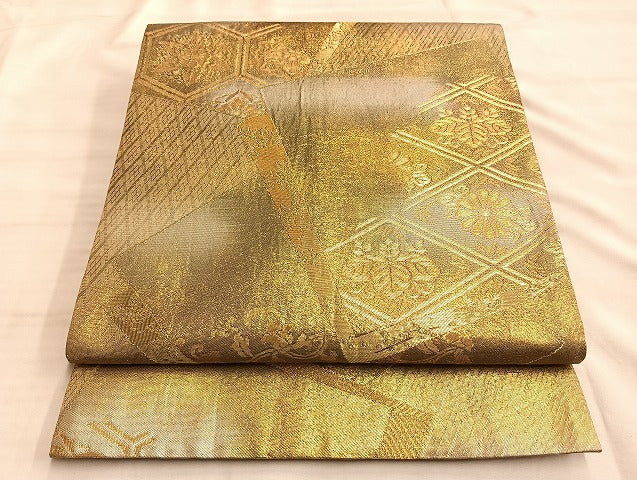 平和屋着物◎六通柄袋帯 菱天井桐菊文 金糸 正絹 逸品 BAAL2236du