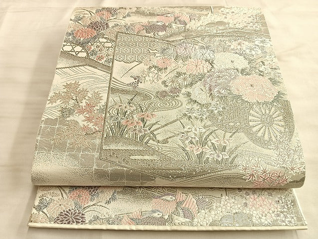 平和屋着物◎六通柄袋帯 唐織 王朝秀花文 九百プラチナ箔 正絹 逸品 BAAL2245du
