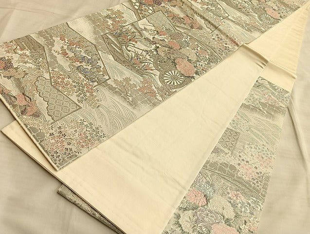 平和屋着物◎六通柄袋帯 唐織 王朝秀花文 九百プラチナ箔 正絹 逸品 BAAL2245du
