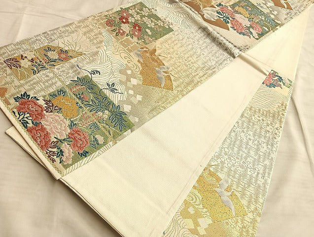 平和屋着物◎六通柄袋帯 唐織 舞蝶花唐草文 金銀糸 正絹 逸品 BAAL2252du
