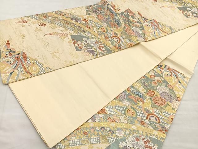 平和屋着物●六通柄袋帯 麗華扇面錦 金糸 正絹 逸品 BAAM2773ea